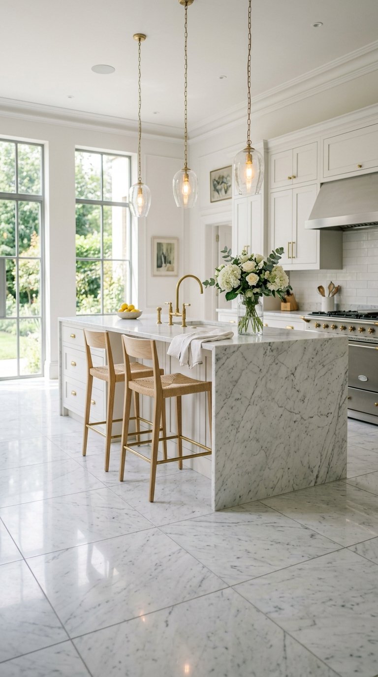 Polished Marble Tile in a Classic White