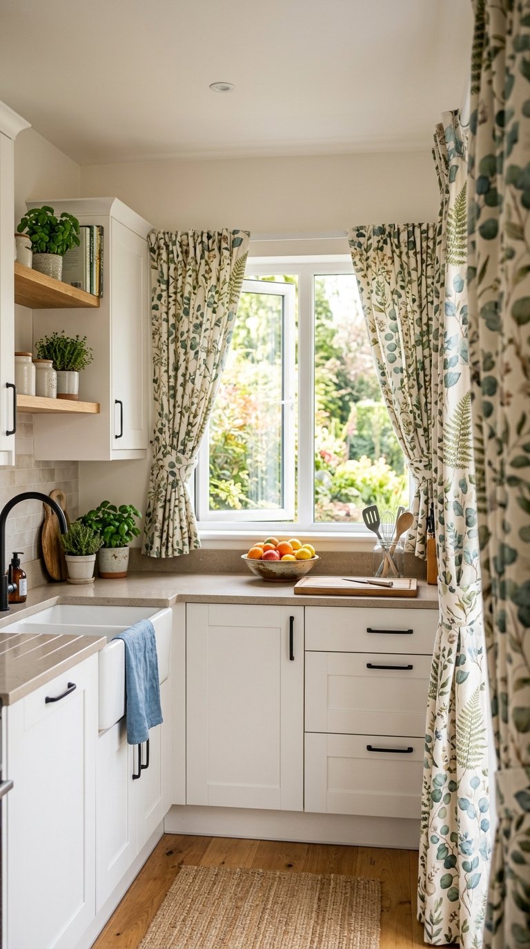 Printed Cotton Curtains for a Personality-Driven Kitchen