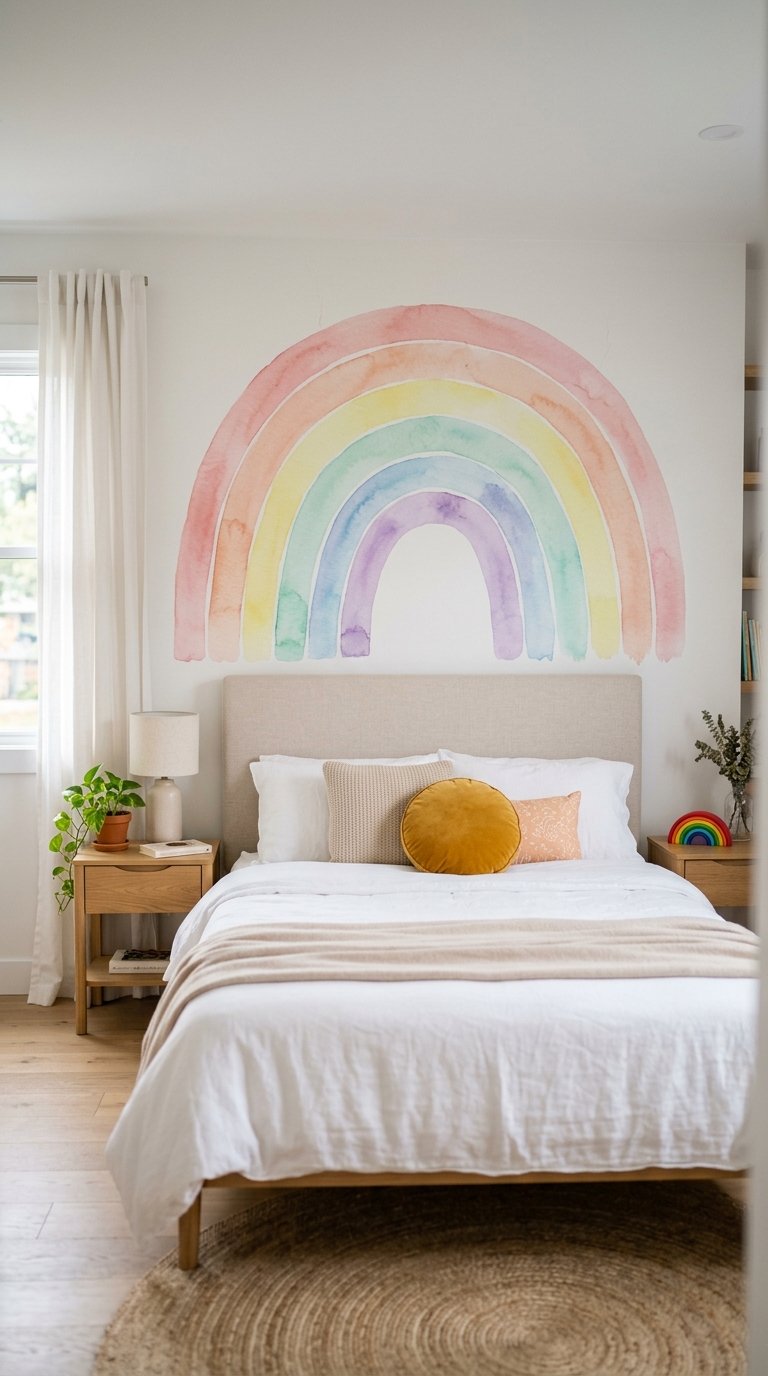 Rainbow Arch Wall Mural Decal Behind the Bed