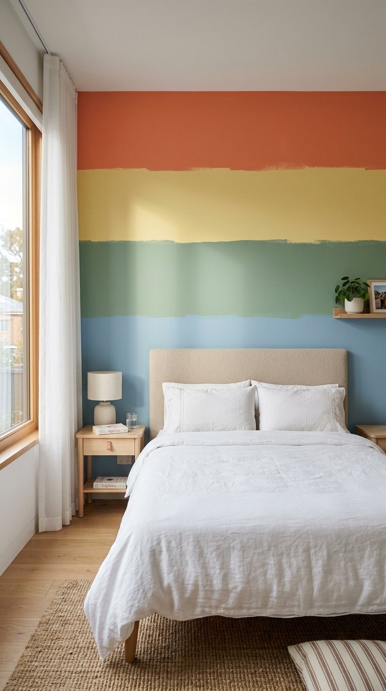 Rainbow Color-Blocked Accent Wall Using Four Paint Colors