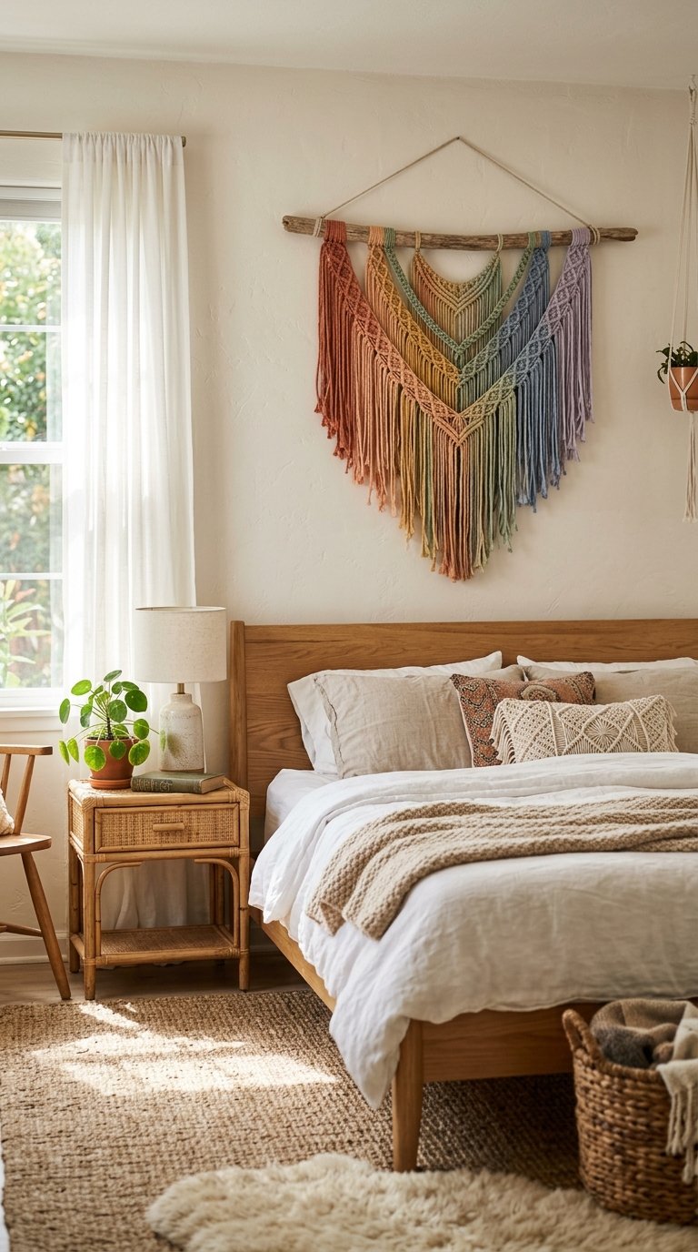 Rainbow Macrame Wall Hanging for a Boho Bedroom