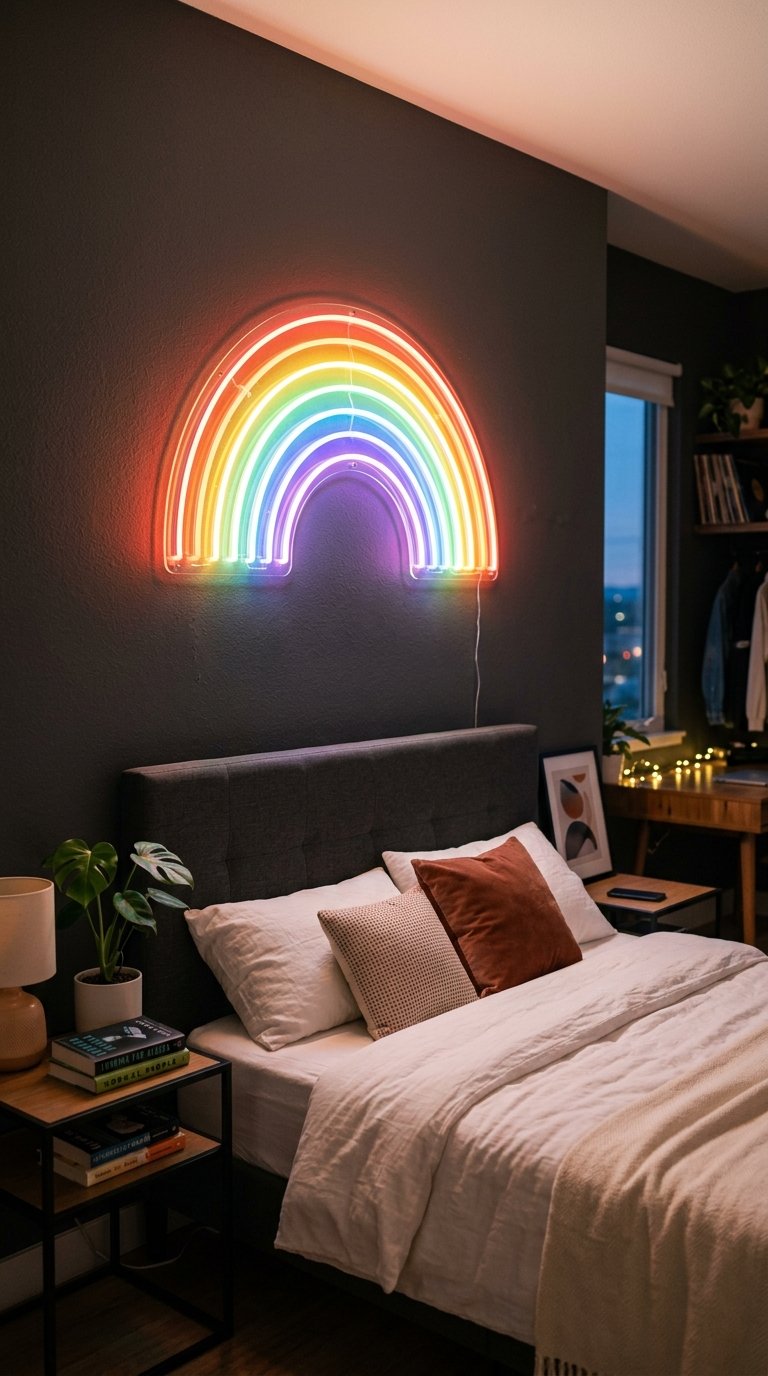 Rainbow Neon Sign for a Teen Bedroom Statement