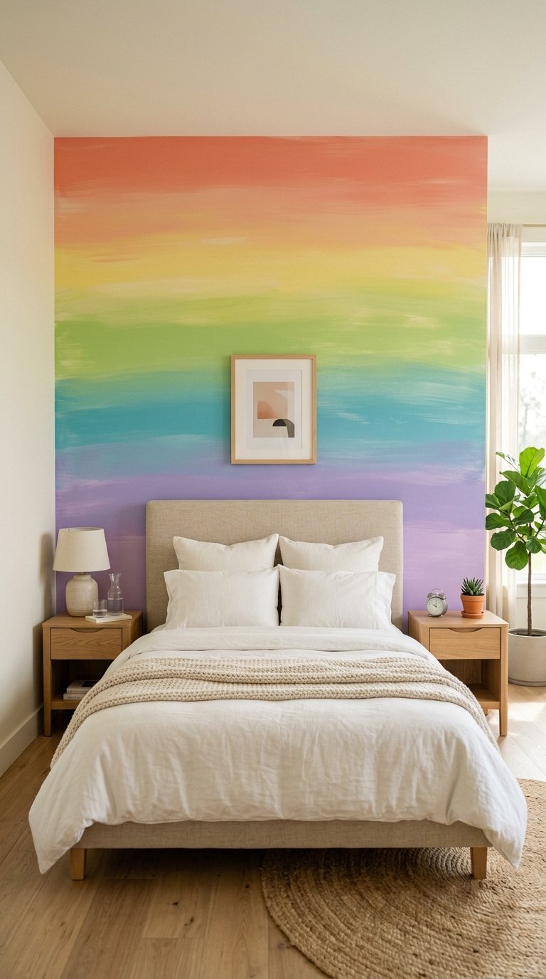 Rainbow Ombre Accent Wall Using Paint Samples