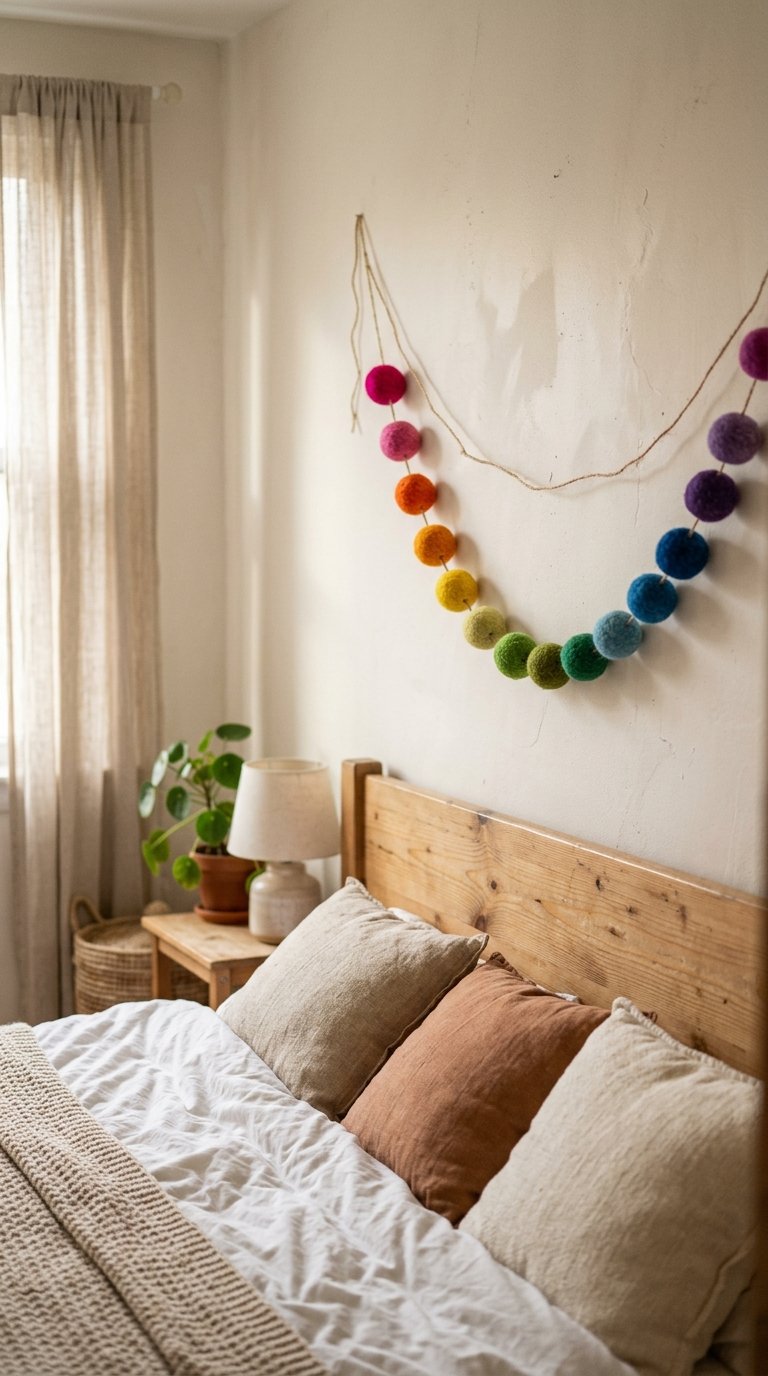 Rainbow Pom-Pom Garland Headboard Decor