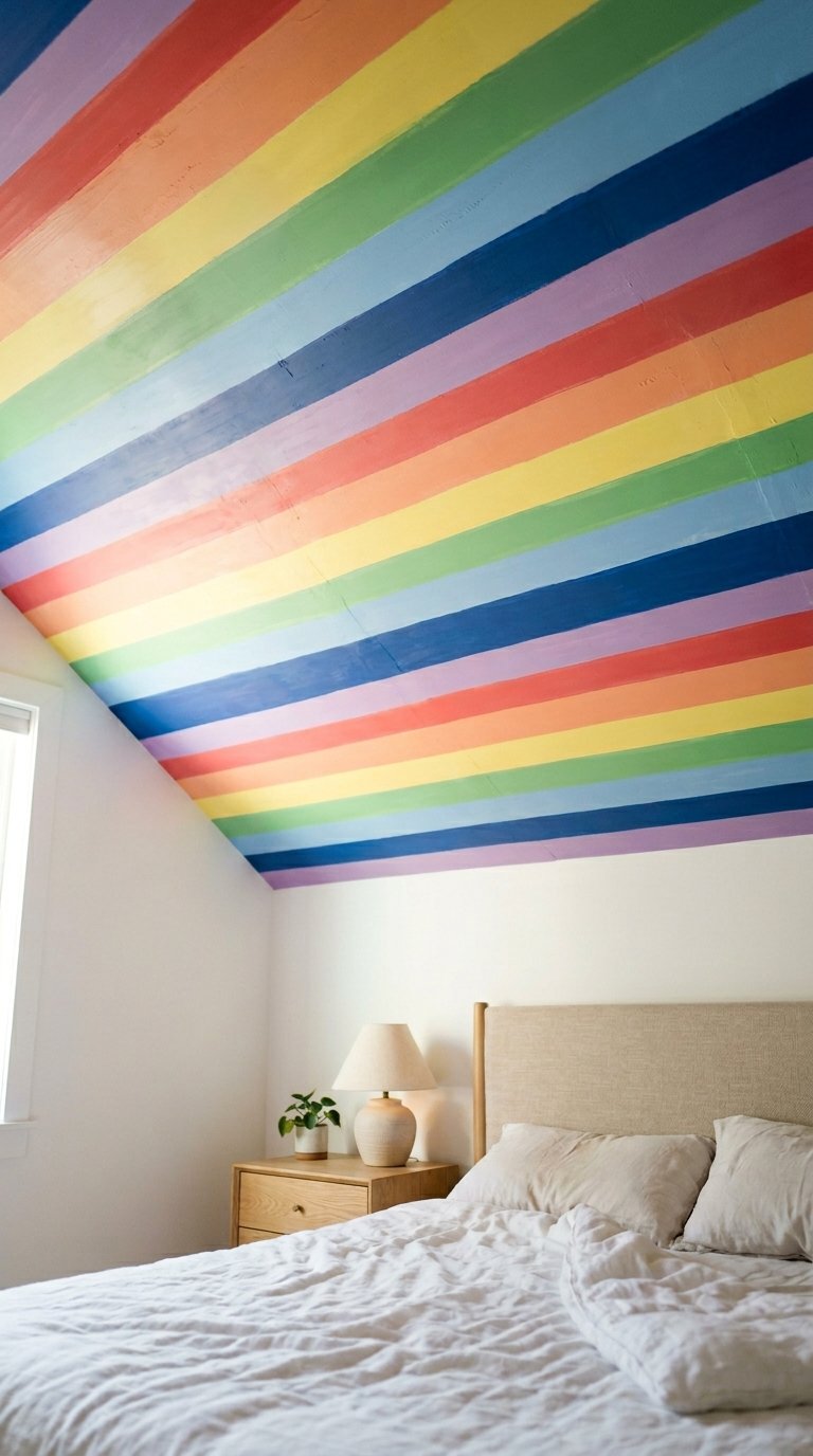 Rainbow Stripe Painted Ceiling