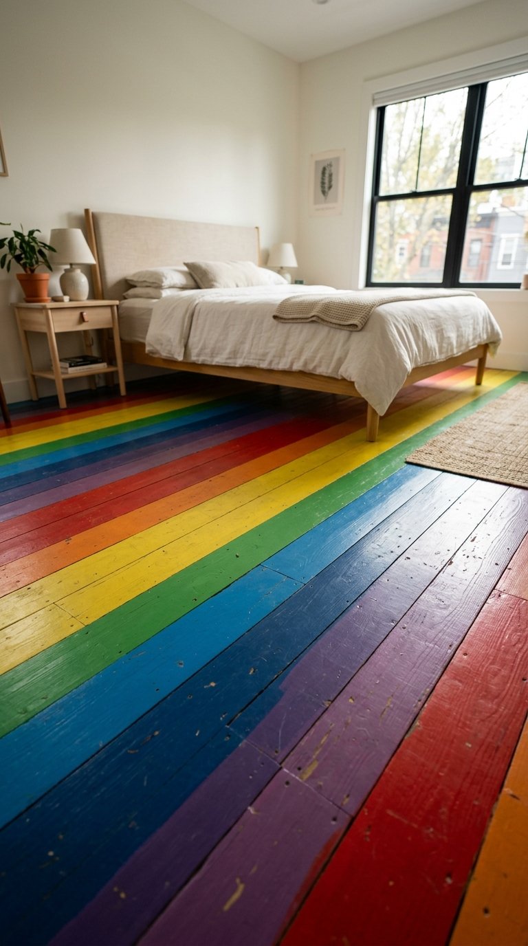 Rainbow Stripe Painted Floor