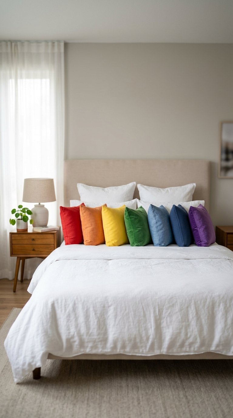 Rainbow Throw Pillows in a Gradient Arrangement