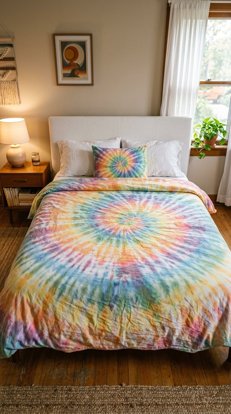 Rainbow Tie-Dye Duvet Cover for a Retro Bedroom