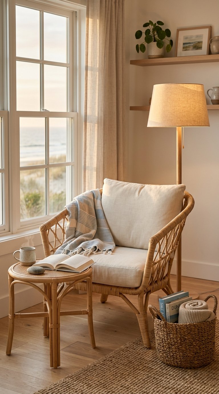 Reading Corner With a Rattan Chair