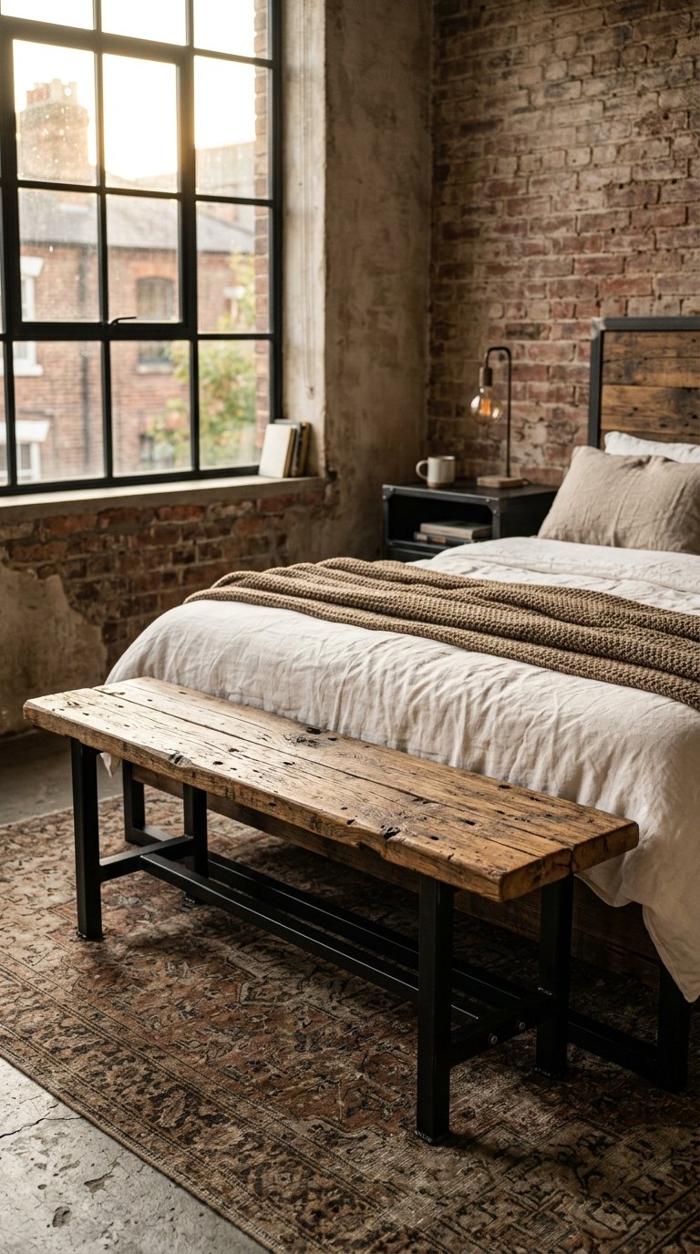 Reclaimed Wood Bench for an Industrial or Rustic Bedroom