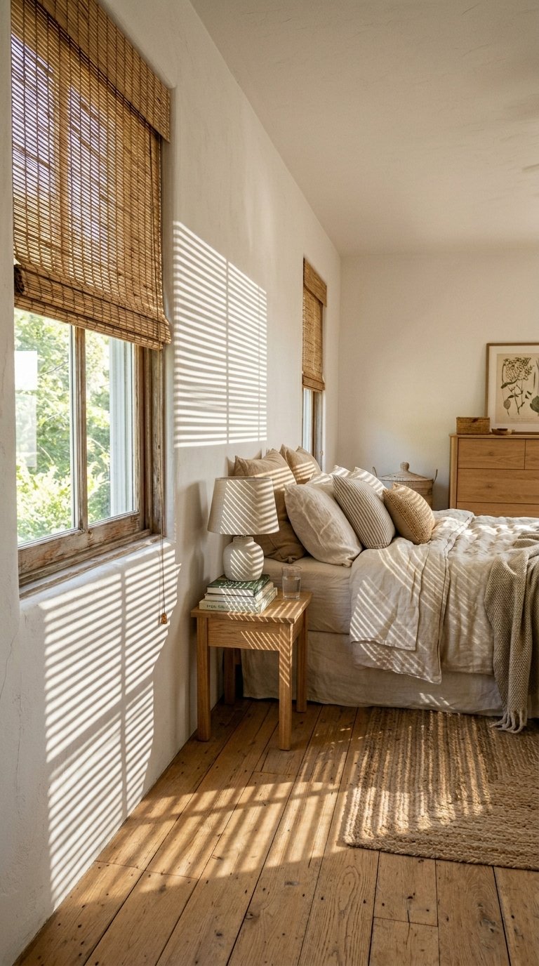 Replace Heavy Drapes With Bamboo Blinds