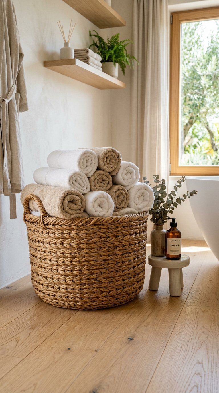 Roll Towels in a Wicker Basket
