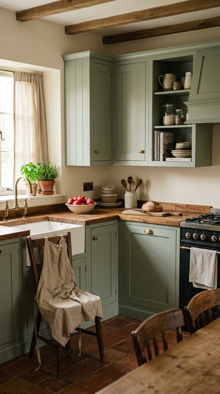 Sage Green Cabinets With Warm White Walls