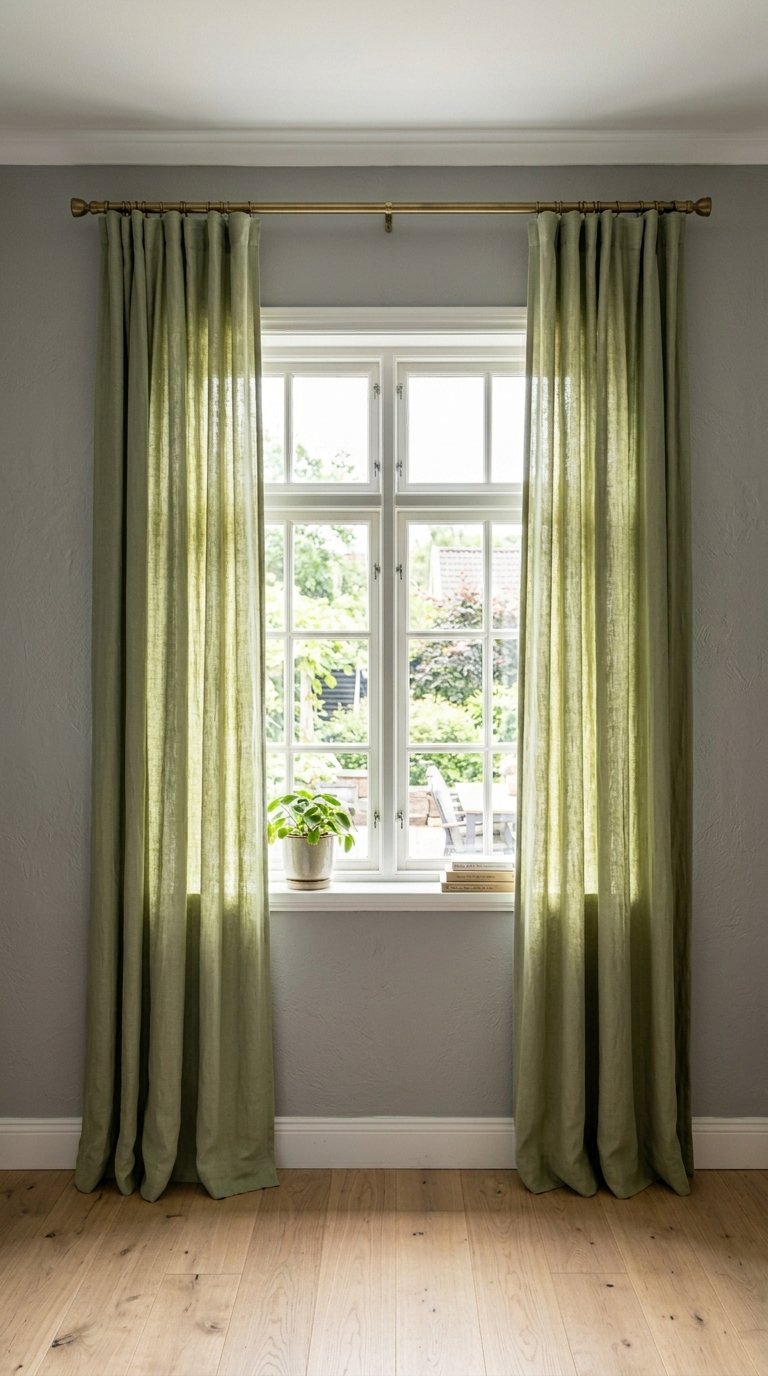 Sage Green Curtains with Grey Linen Walls