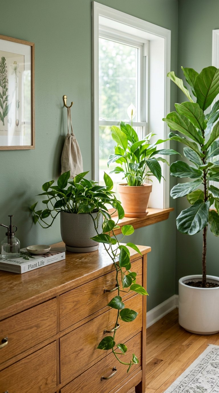 Sage Green Indoor Plants as a Living Color Accent