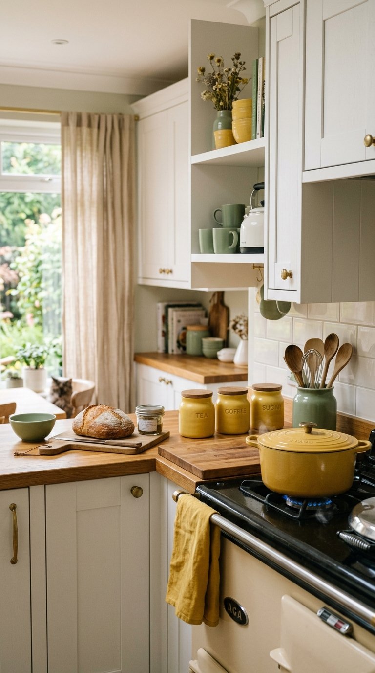 Sage Green Kitchen With Yellow Accessories