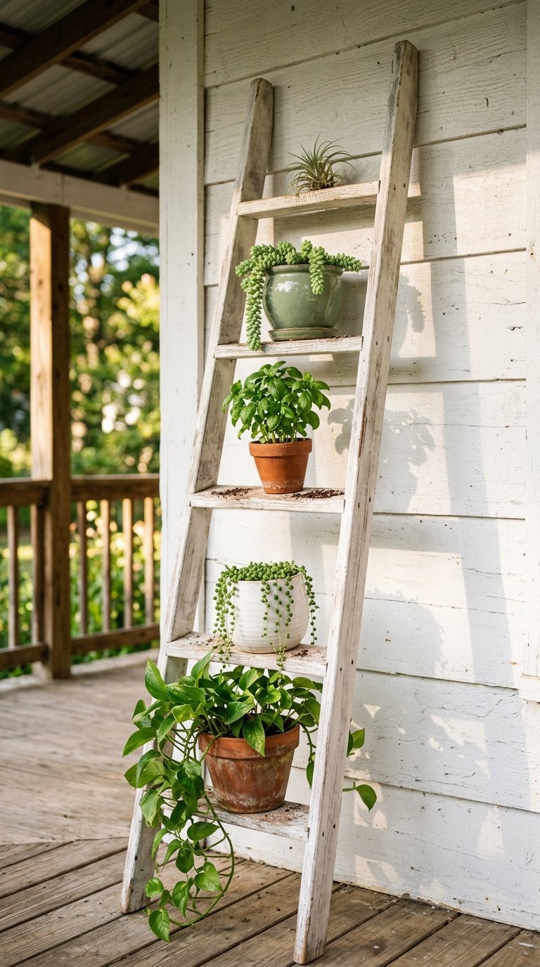 Set Out a Decorative Ladder for Plant Display