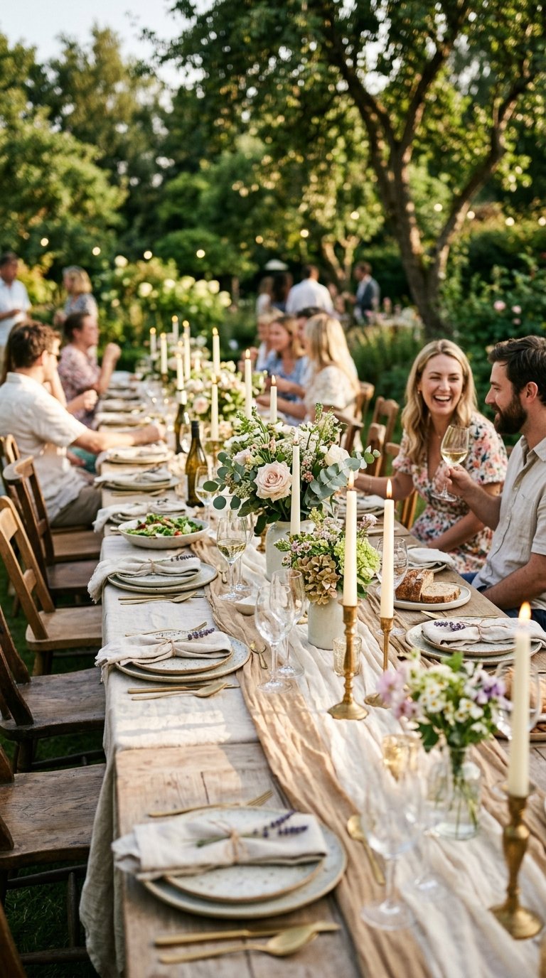 Set Up Long Dining Tables With Linen