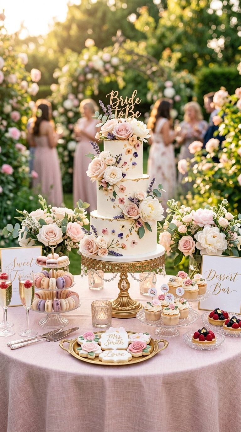 Set Up a Dessert Table With a Floral Cake