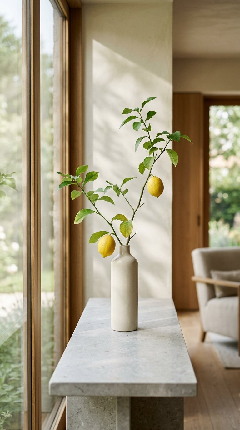 Single Statement Lemon Branch in a Tall Vase