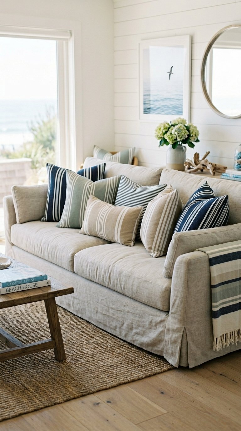 Use Striped Cotton Cushions on Your Sofa and Accent Chairs