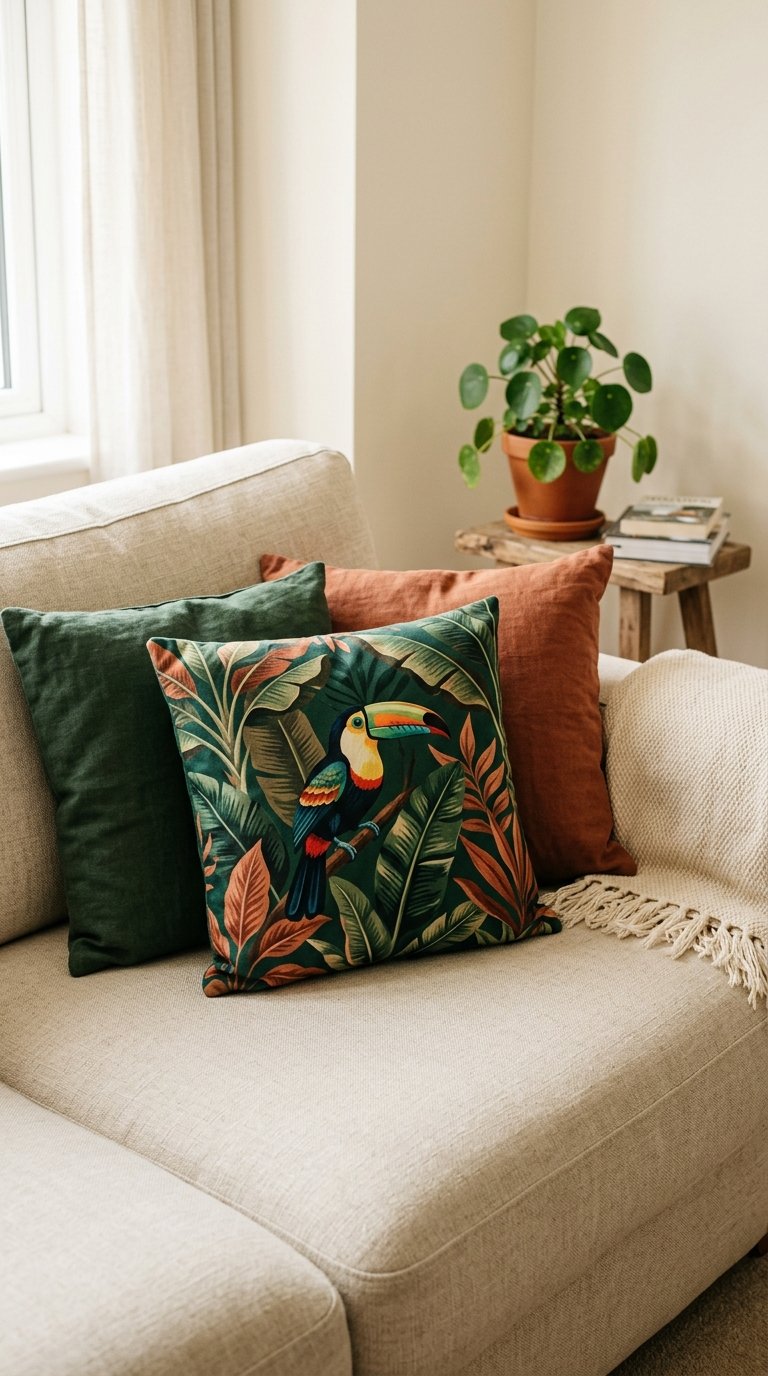 Swap One Sofa Cushion for a Tropical Textile
