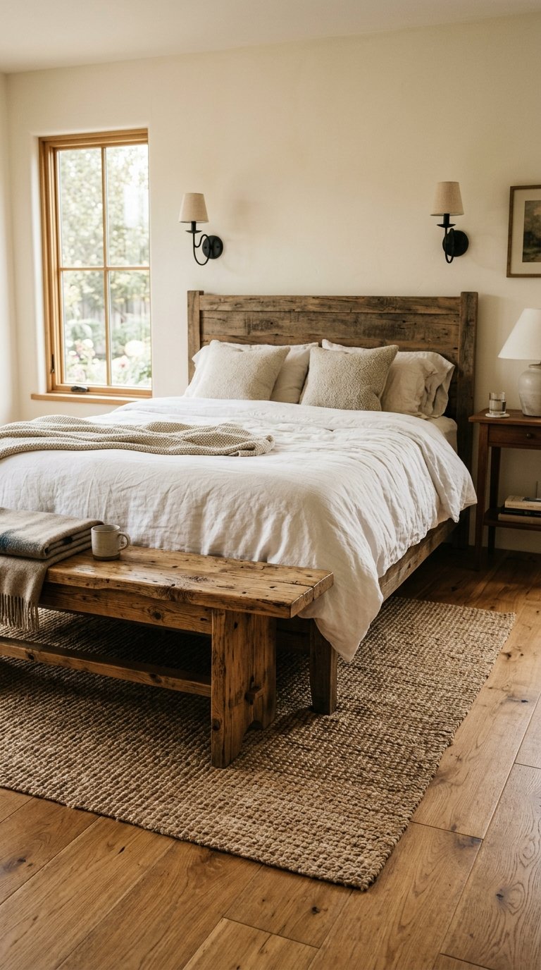 Solid Wood Bench for a Farmhouse or Rustic Bedroom