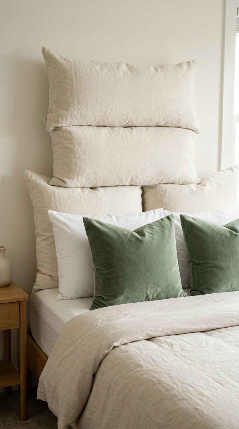 Stacked Euro Pillows and Layered Bedding as the Visual Anchor