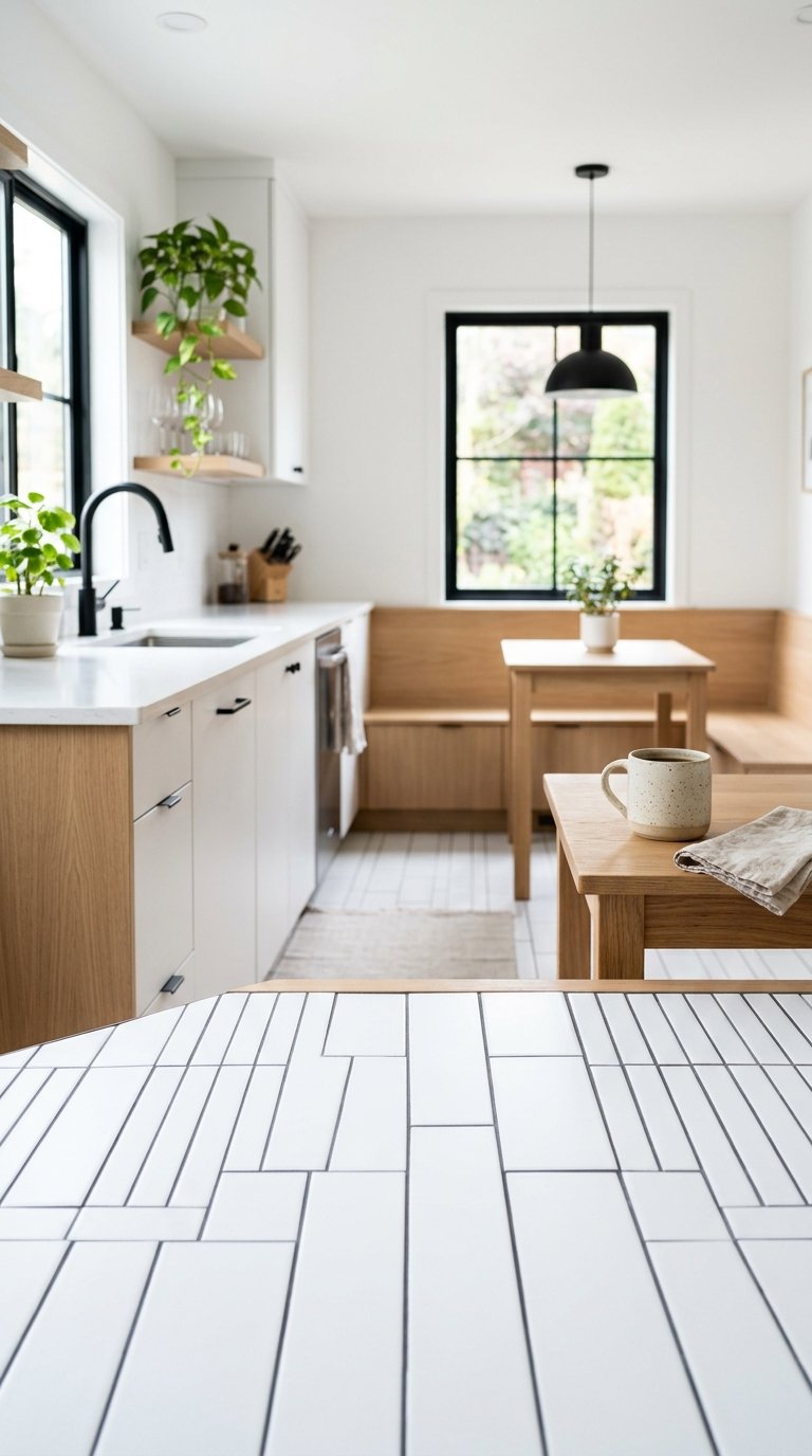 Stacked Vertical Subway Tile on the Floor