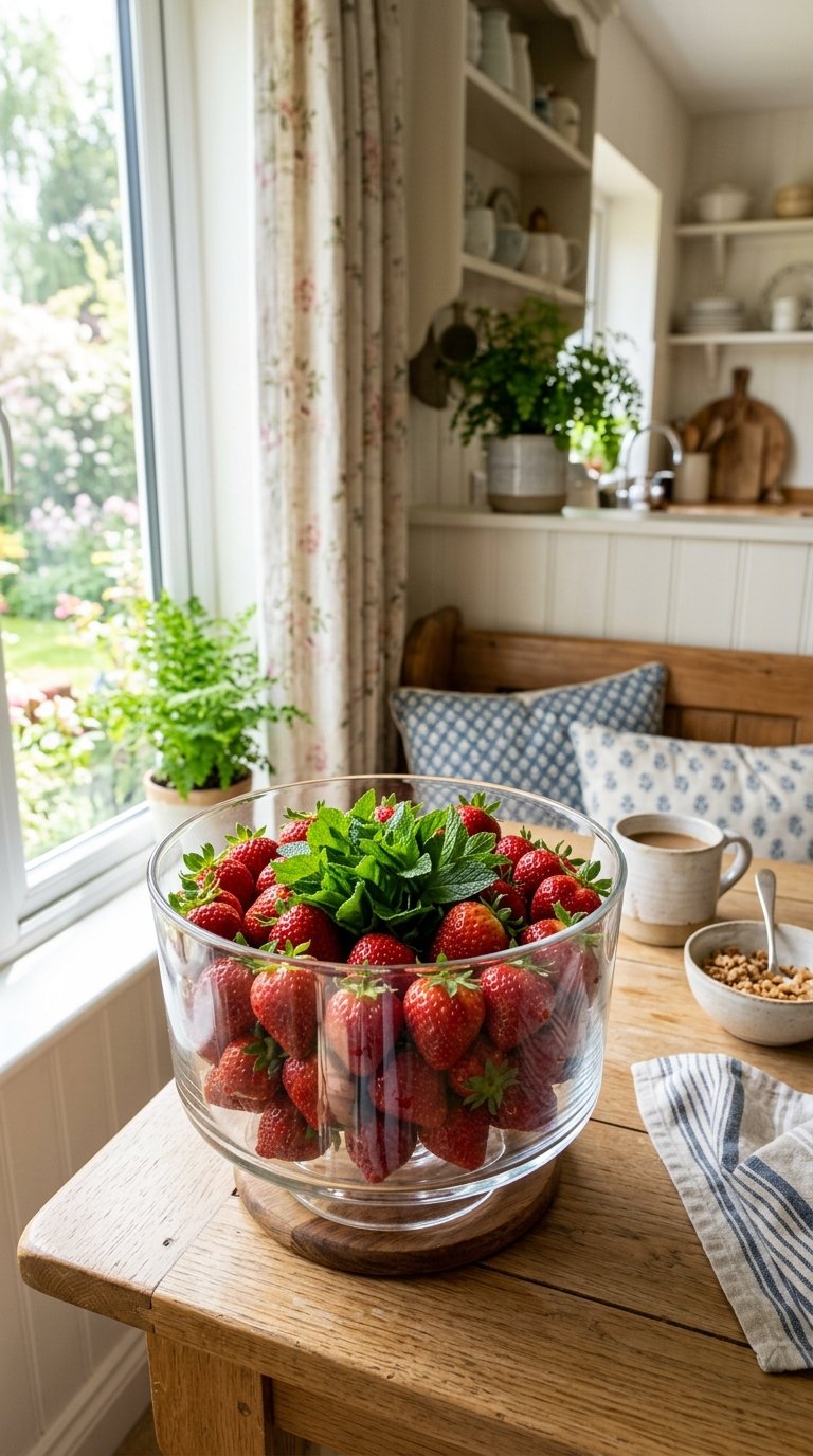 Strawberries in a Glass Trifle Bowl