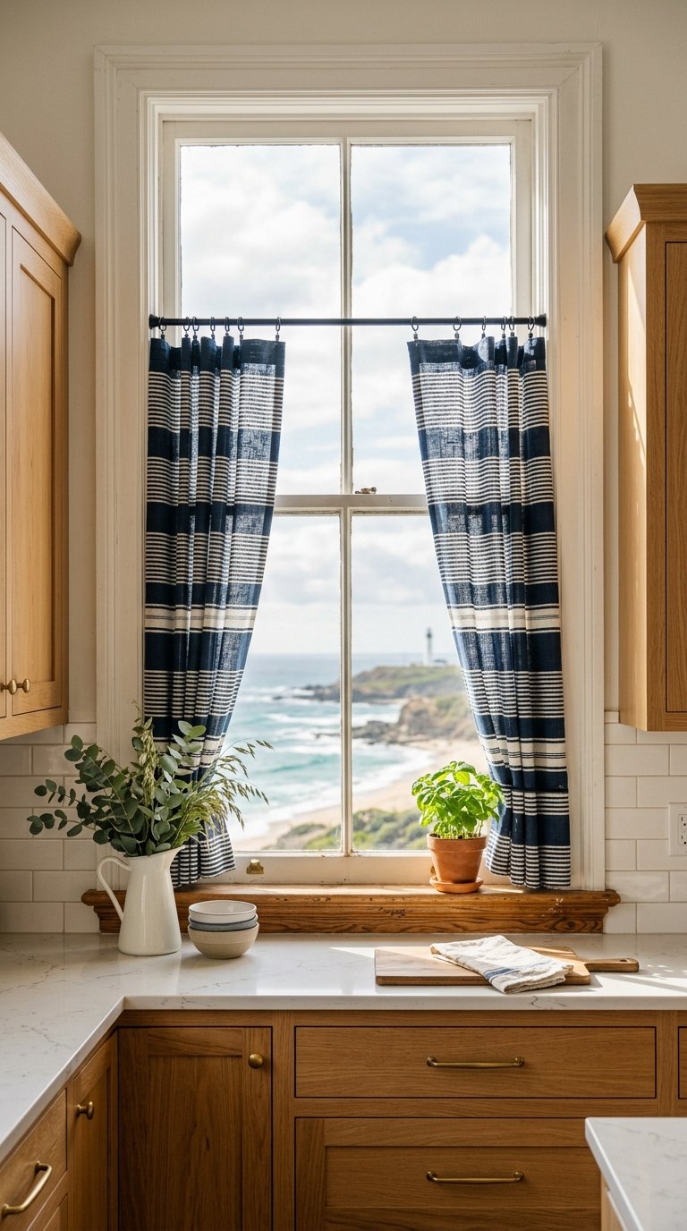 Striped Curtains for a Coastal or Nautical Kitchen
