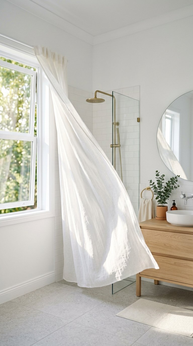 Swap Dark Shower Curtains for a Sheer or White One