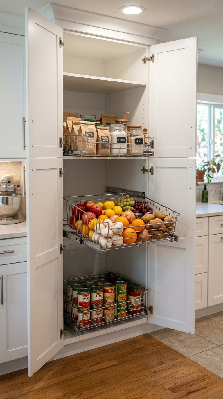 Tall Pantry Cabinet With Interior Pull-Out Baskets