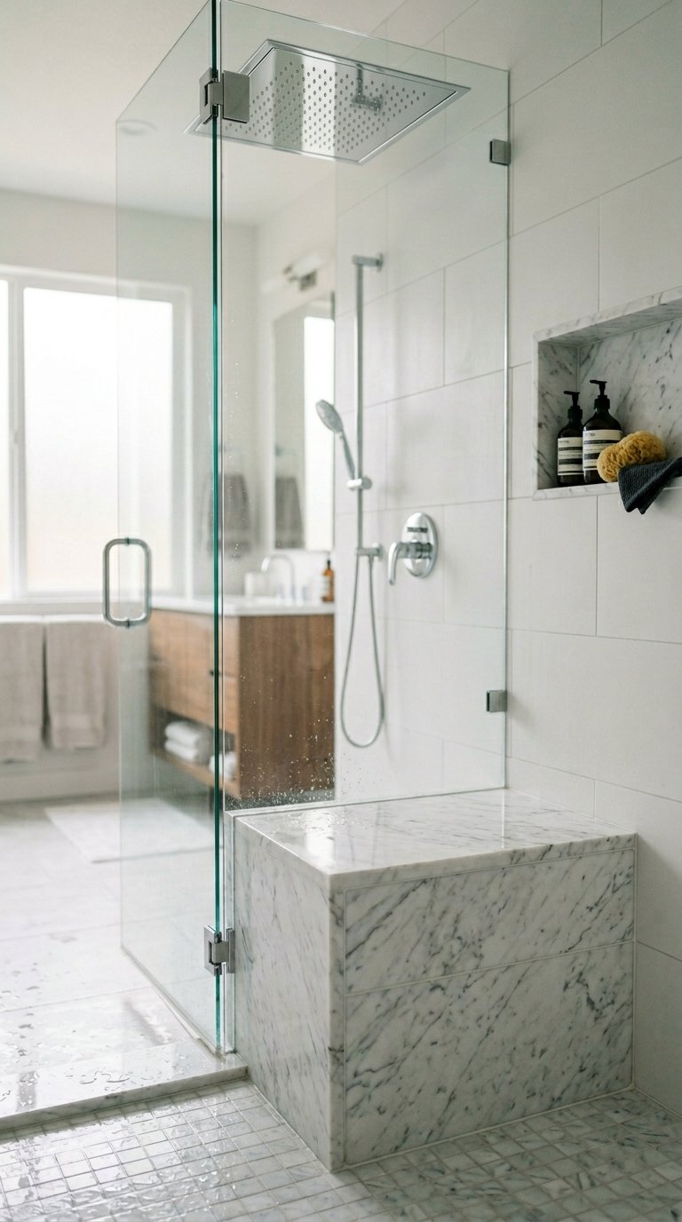 Tile a Built-In Bench in the Shower with Marble