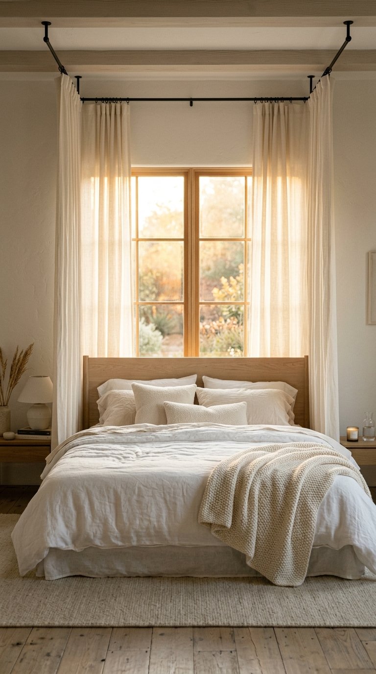 Try a Curtain Canopy Over a Bed Centered Under a Window