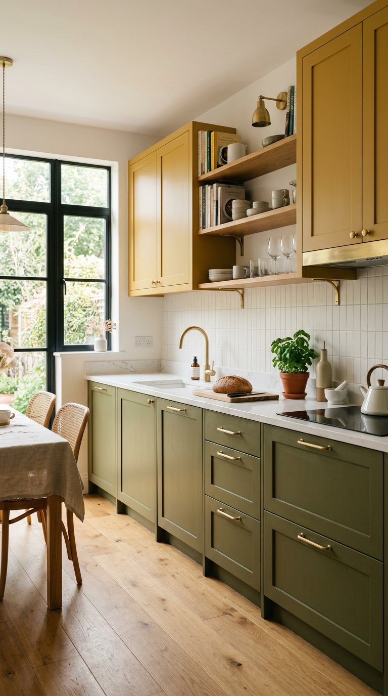 Two-Tone Green and Yellow Cabinetry