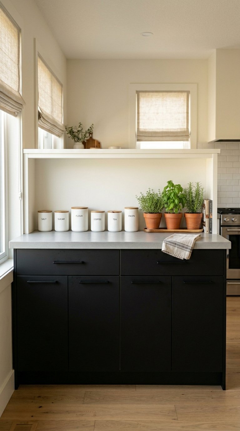 Two-Tone Island With Black Base and Contrasting Colored Upper Shelf