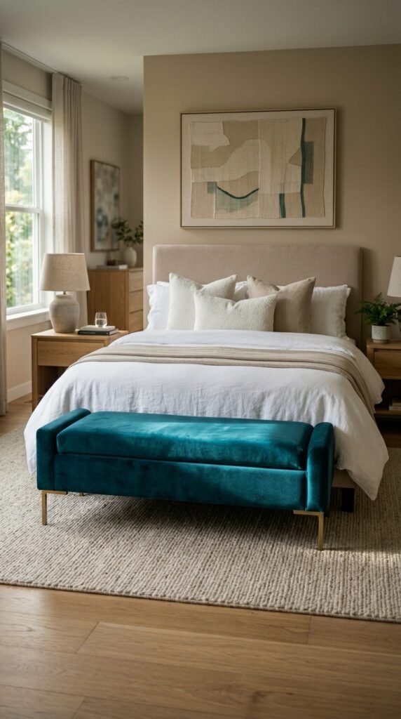 Upholstered Bench in a Bold Color for a Statement Bedroom