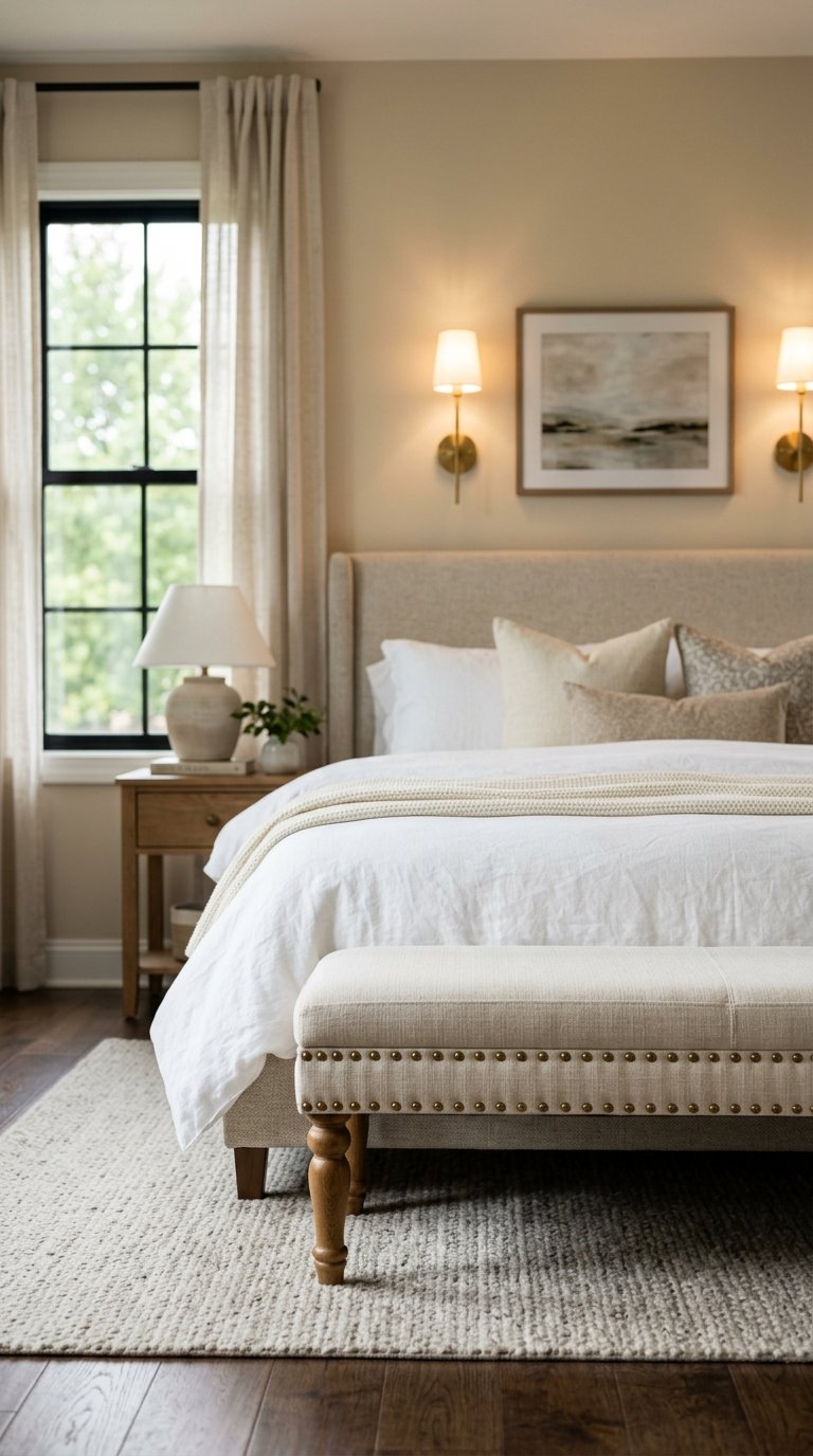 Upholstered Bench with Nailhead Trim for a Traditional or Transitional Bedroom