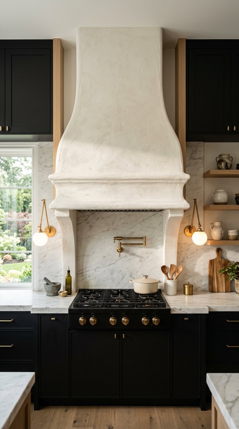 Use Black Cabinets with a Statement Range Hood