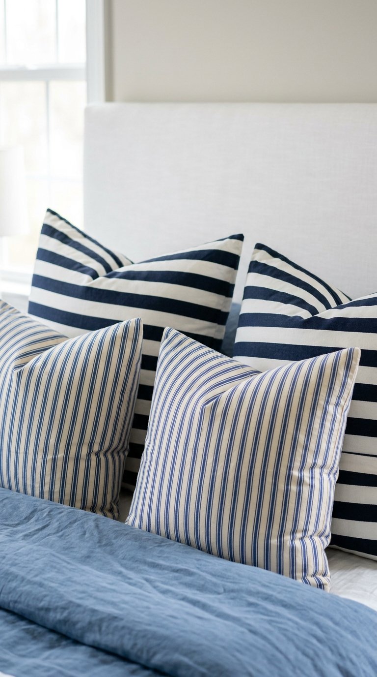 Use Blue and White Striped Throw Pillows