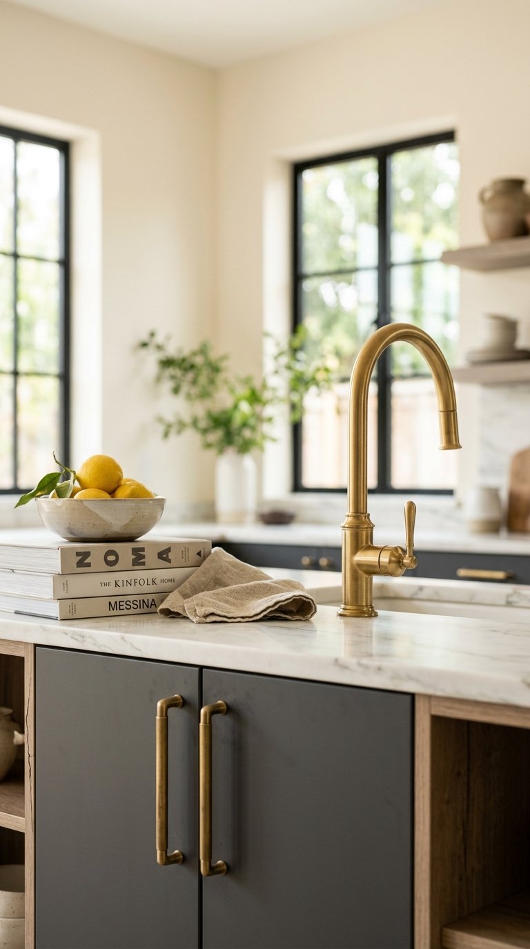 Use Brass Hardware for Warmth