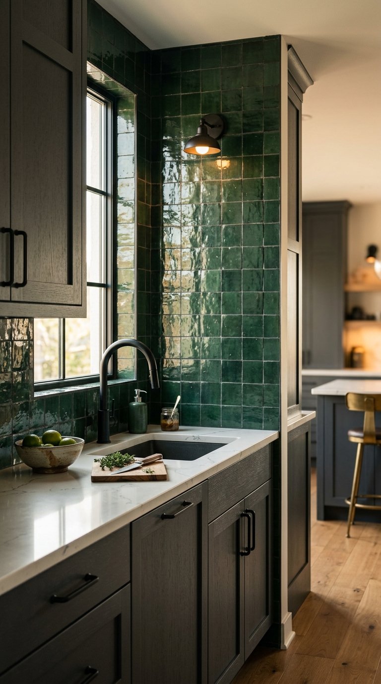 Use Charcoal Cabinets With Dark Backsplash Tile