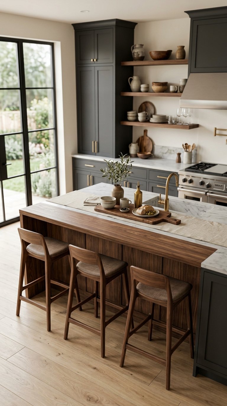 Use Charcoal Cabinets With Walnut Accents