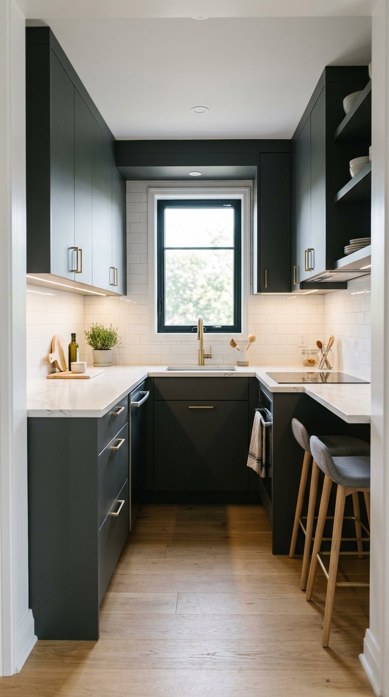 Use Charcoal Cabinets in a Small Kitchen