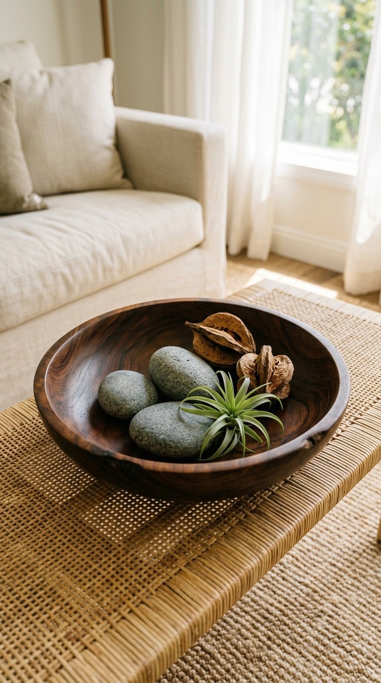Use Coconut Shell or Teak Wood Bowls as Centerpieces