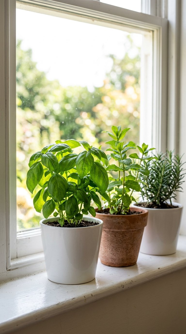 Use Fresh Herbs as Kitchen Windowsill Decor