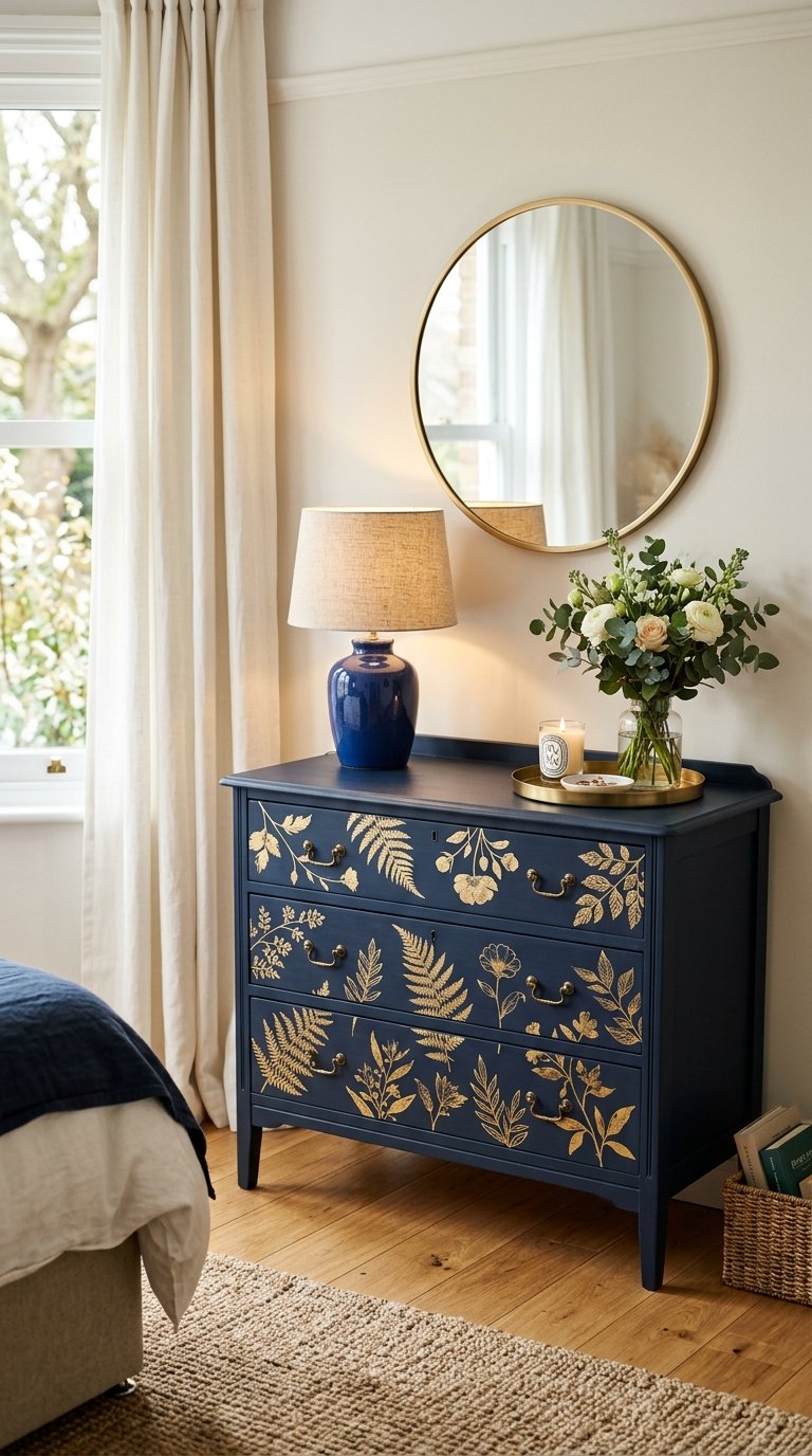Use Gold Leaf Transfers on a Blue-Painted Furniture Piece