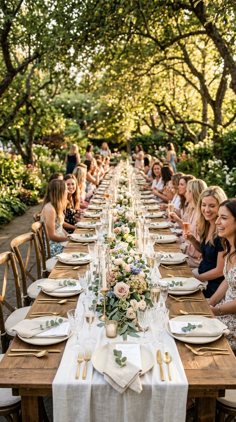Use Long Tables With Linen and Florals