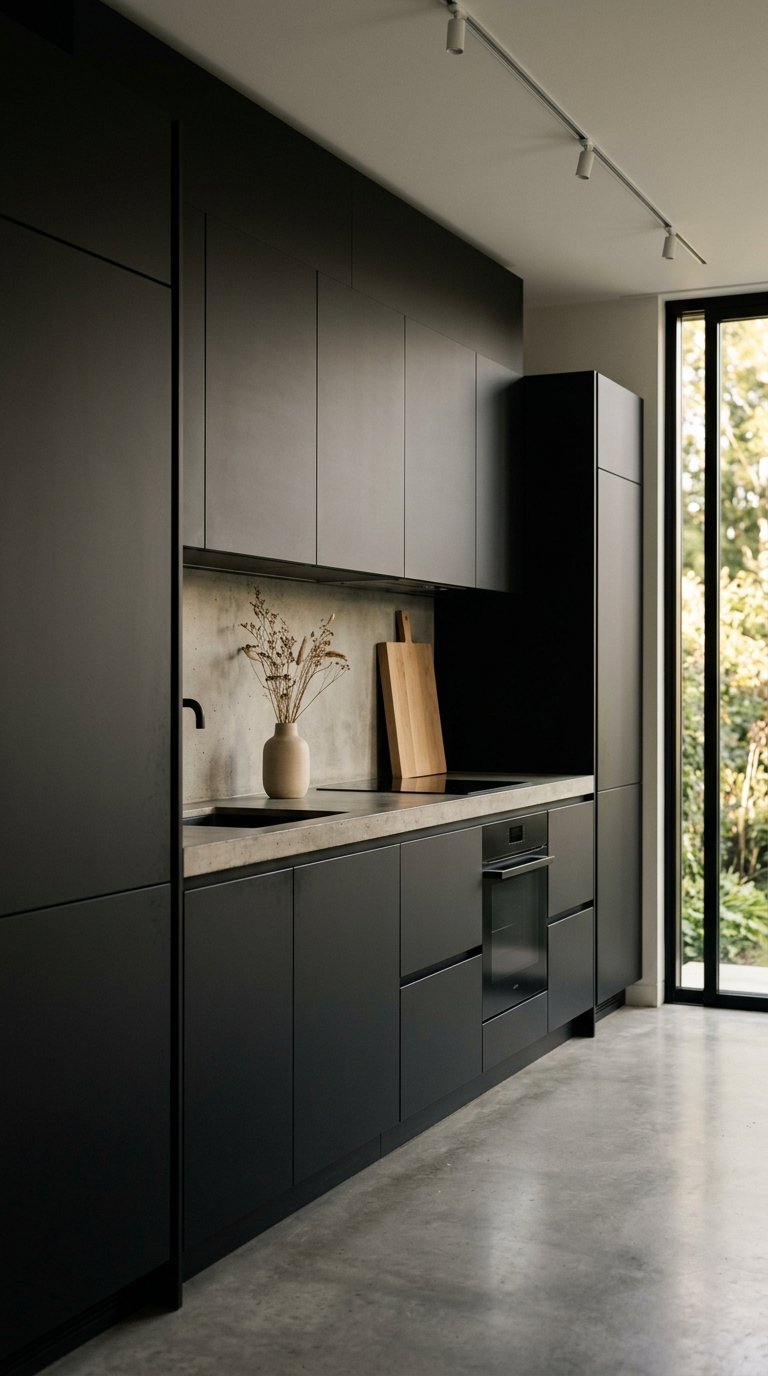 Use Matte Black Cabinets for a Modern, Non-Reflective Finish